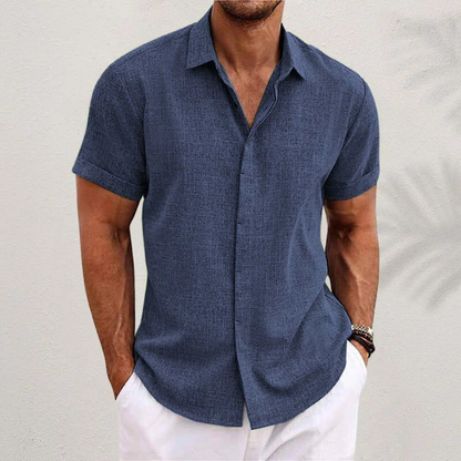 Breathable Button Down Shirt with Short Sleeves and Regular Fit, Solid Pattern
