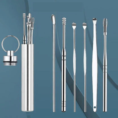 6 in 1 Stainless Steel Ear Cleaning Pick Set with Reusable Tools and Keychain Storage Case