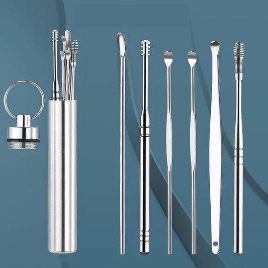 6 in 1 Stainless Steel Ear Cleaning Pick Set with Reusable Tools and Keychain Storage Case