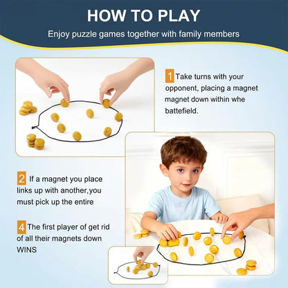 Magnetic Strategy Board Game with Two Player Pieces and Folding Design